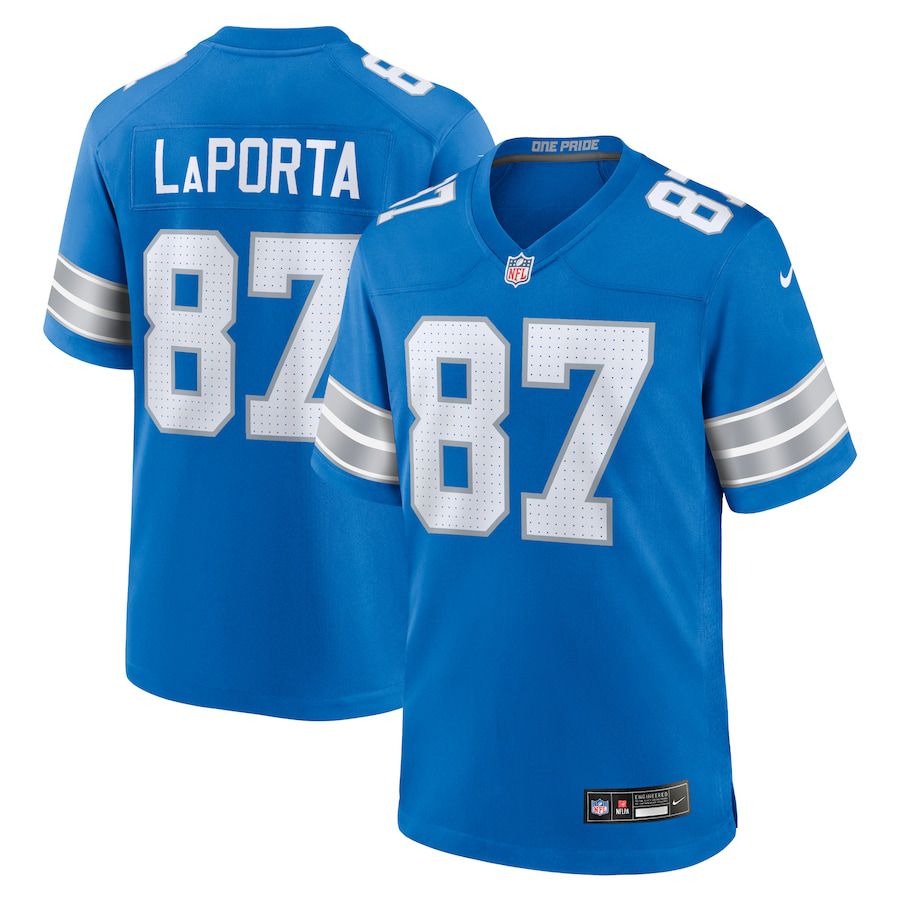 Men Detroit Lions #87 Sam LaPorta Nike Blue Game NFL Jersey